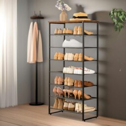 Rackhams 8-Tier Shoe Rack With Detachable Mesh - Rustic Brown - Rustic Brown - Manufactured Wood - thumbnail 2