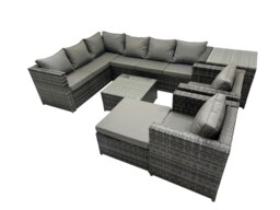 Rackhams Rattan Garden Furniture Patio Furniture Sets with Corner Sofa Square Coffee Table Big Stool Side Table Dark Grey Mixed - thumbnail 1