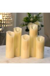 Rackhams 5Pcs Ivory LED Pillar Flameless Candles with Remote–Flickering Flame, Dimmable & Timer - Ivory - One Size - thumbnail 3