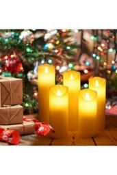 Rackhams 5Pcs Ivory LED Pillar Flameless Candles with Remote–Flickering Flame, Dimmable & Timer - Ivory - One Size - thumbnail 2