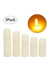 Rackhams 5Pcs Ivory LED Pillar Flameless Candles with Remote–Flickering Flame, Dimmable & Timer - Ivory - One Size - thumbnail 4