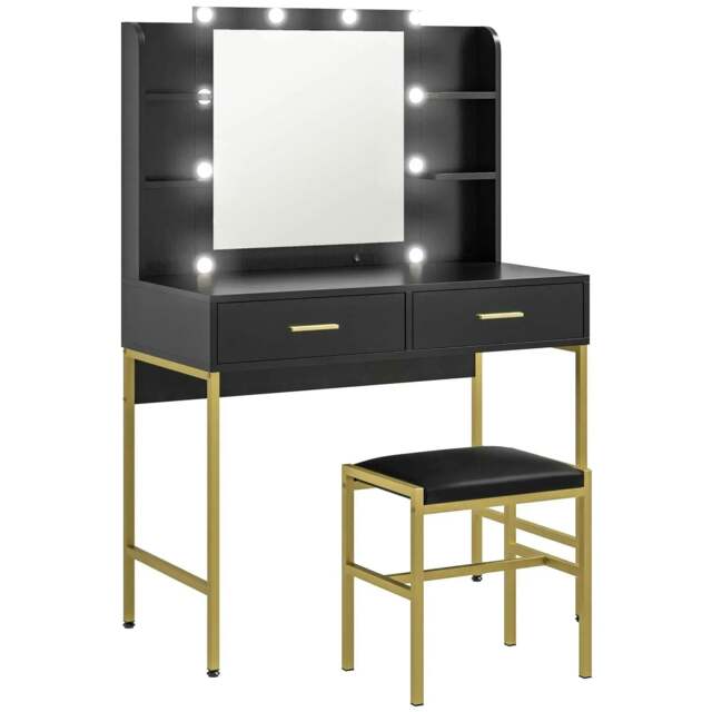 Rackhams Dressing Table Set, with Storage and Stool - Black - image 1