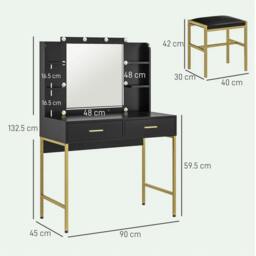 Rackhams Dressing Table Set, with Storage and Stool - Black - thumbnail 3