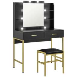 Rackhams Dressing Table Set, with Storage and Stool - Black - thumbnail 1