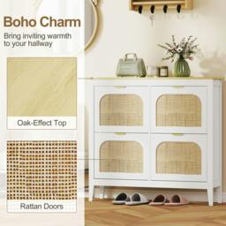 Rackhams Boho Slim Shoe Cabinet with Rattan Doors, Holds 20 Pairs, White - thumbnail 4