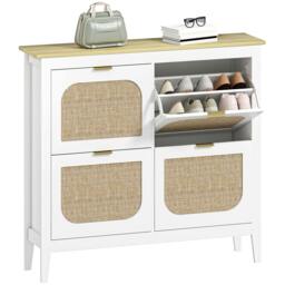 Rackhams Boho Slim Shoe Cabinet with Rattan Doors, Holds 20 Pairs, White - thumbnail 2