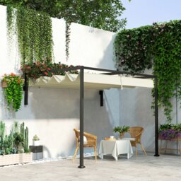 Rackhams 2 x 3(m) Wall Mounted Pergola with Retractable Roof, Dark Grey - Khaki - Steel, Polyester - 297L x 211W x 220Hcm