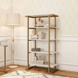 Rackhams Camila 5 Shelf Bookcase White / Golden - White - thumbnail 3