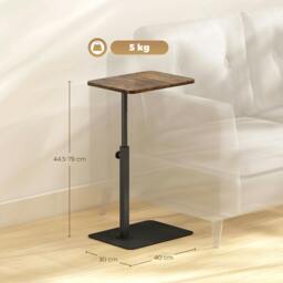 Rackhams Side Table, C Shaped End Table with Adjustable Height and Metal Base - Rustic Brown - thumbnail 5
