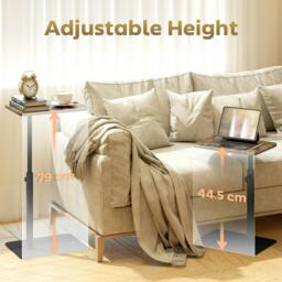 Rackhams Side Table, C Shaped End Table with Adjustable Height and Metal Base - Rustic Brown - thumbnail 4