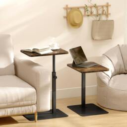 Rackhams Side Table, C Shaped End Table with Adjustable Height and Metal Base - Rustic Brown - thumbnail 1