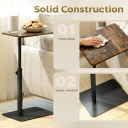 Rackhams Side Table, C Shaped End Table with Adjustable Height and Metal Base - Rustic Brown - thumbnail 6