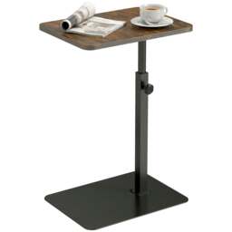 Rackhams Side Table, C Shaped End Table with Adjustable Height and Metal Base - Rustic Brown - thumbnail 2