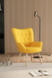 Rackhams Yellow Tufted Button Linen Accent Chair with Wooden Legs - Yellow - thumbnail 2