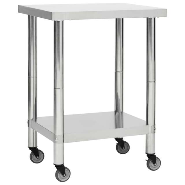 Rackhams Kitchen Work Table with Wheels 80x45x85 cm Stainless Steel