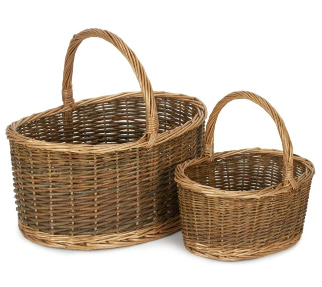 Rackhams Unlined Country Oval Wicker Shopping Basket - Set of 2