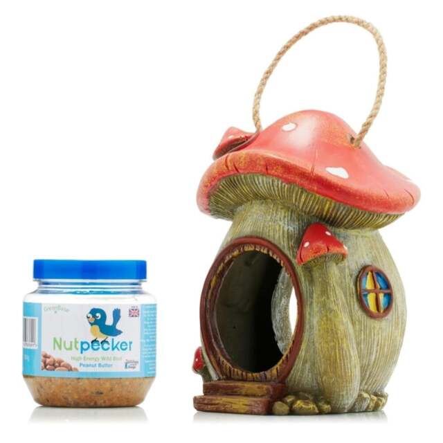 Rackhams Polyresin Toadstool House Bird Feeder with Nutpecker Jar