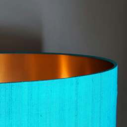 "Rackhams Aqua Blue Silk Lampshade With Gold Lining - 60cm Diameter x 30cm Height / (24"" x 12"")" - thumbnail 2