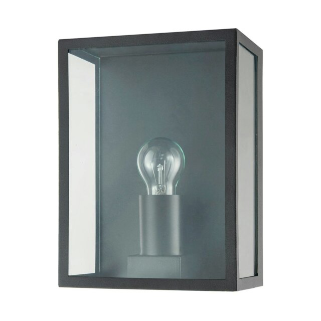 Rackhams Modern Exterior Flush Wall Light Lantern in Matte Black with Clear Glass Panels - image 1