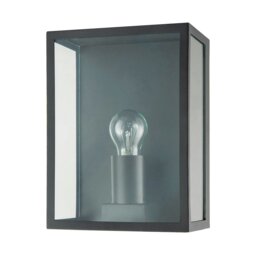 Rackhams Modern Exterior Flush Wall Light Lantern in Matte Black with Clear Glass Panels