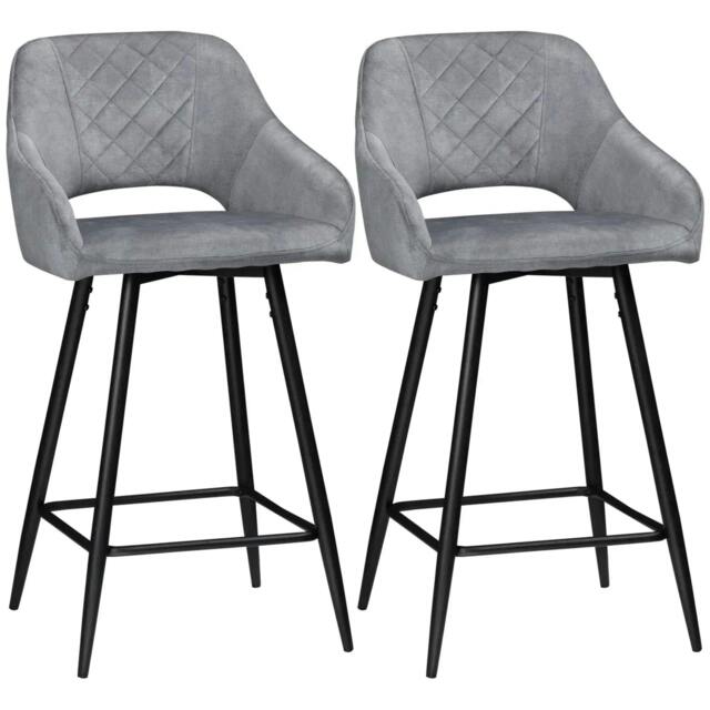 Rackhams Bar Stools Set of 2, Velvet-Touch Fabric Counter Height Bar Chairs, Kitchen Stools with Steel Legs for Dining Area, Kitchen Island Barstools, Grey - image 1