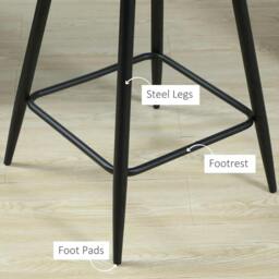 Rackhams Bar Stools Set of 2, Velvet-Touch Fabric Counter Height Bar Chairs, Kitchen Stools with Steel Legs for Dining Area, Kitchen Island Barstools, Grey - thumbnail 6