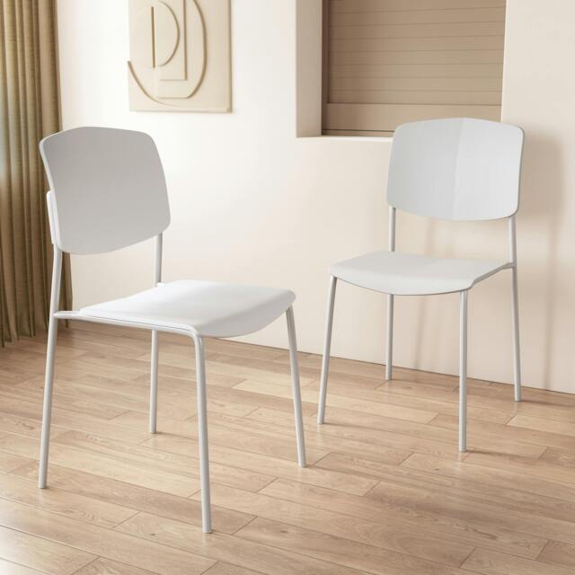 Rackhams Pair of Academy Modern Dining Chairs, Stackable Design - White - image 1