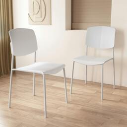 Rackhams Pair of Academy Modern Dining Chairs, Stackable Design - White