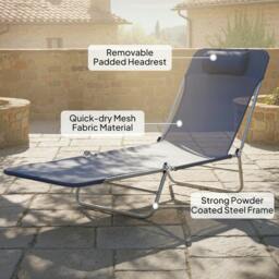 Rackhams Adjustable Sun Bed Garden Lounger Recliner Relaxing Camping Blue - thumbnail 5