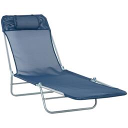 Rackhams Adjustable Sun Bed Garden Lounger Recliner Relaxing Camping Blue - thumbnail 2