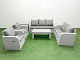 Rackhams PE Rattan Garden Furniture Set Adjustable Chair Sofa Double Love Seat 2 Seater Sofa Lounge Set Rectangular Coffee Table Side Table Light Grey - thumbnail 1