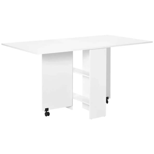 Rackhams Folding Dining Table, Drop Leaf Table with 2-Tier Shelves, Rolling Casters, for Small Spaces, Kitchen, White - White - image 1