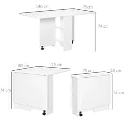 Rackhams Folding Dining Table, Drop Leaf Table with 2-Tier Shelves, Rolling Casters, for Small Spaces, Kitchen, White - White - thumbnail 3
