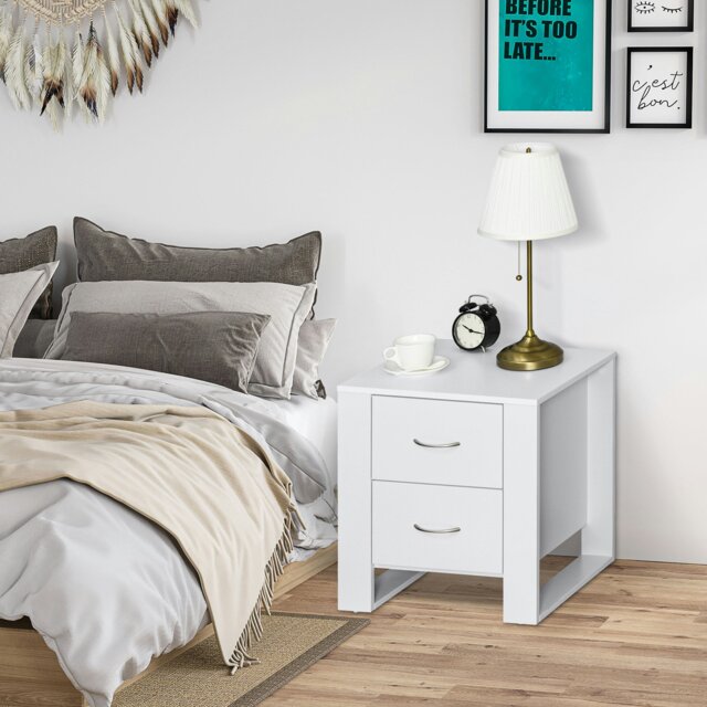 Rackhams 2 Drawer Boxy Bedside Table w/ Handles Elevated Base Oak Brown - White - image 1