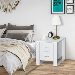 Rackhams 2 Drawer Boxy Bedside Table w/ Handles Elevated Base Oak Brown - White - thumbnail 1
