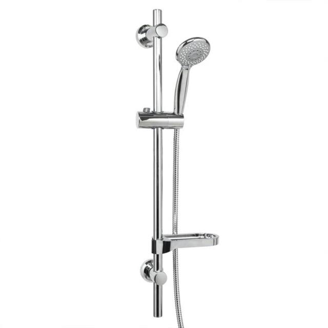 Rackhams Adjustable Shower Slider Rail Riser Kit with Soap Holder Hose and Shower Head Set - Silver - Steel - image 1
