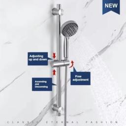 Rackhams Adjustable Shower Slider Rail Riser Kit with Soap Holder Hose and Shower Head Set - Silver - Steel - thumbnail 5