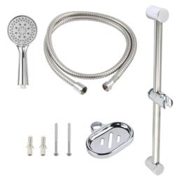 Rackhams Adjustable Shower Slider Rail Riser Kit with Soap Holder Hose and Shower Head Set - Silver - Steel - thumbnail 6