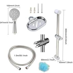 Rackhams Adjustable Shower Slider Rail Riser Kit with Soap Holder Hose and Shower Head Set - Silver - Steel - thumbnail 3