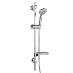Rackhams Adjustable Shower Slider Rail Riser Kit with Soap Holder Hose and Shower Head Set - Silver - Steel