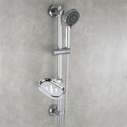 Rackhams Adjustable Shower Slider Rail Riser Kit with Soap Holder Hose and Shower Head Set - Silver - Steel - thumbnail 2