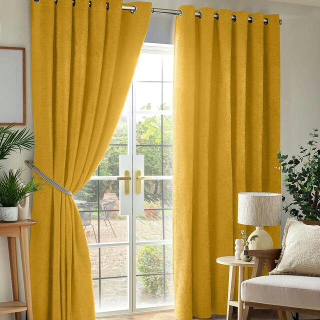 Rackhams Chenille Blackout Ring Top Eyelet Curtains - 168cm width x 183cm drop - image 1