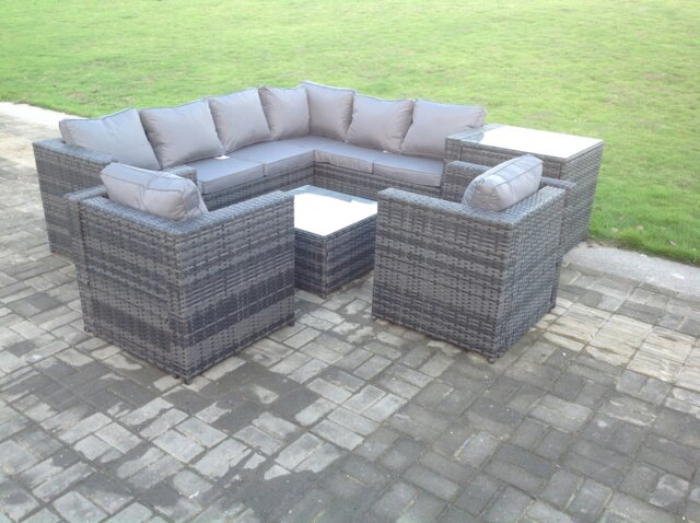 Rackhams Rattan Corner Sofa Set Garden Furniture With 2 Chairs Coffee Table And Side Table - image 1