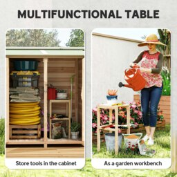 Rackhams Garden Storage Shed Tool Organizer w/ Table, 140x75x157cm, Natural - thumbnail 4
