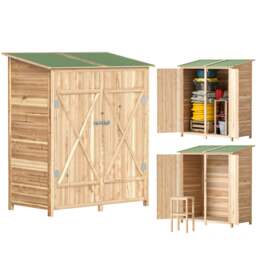 Rackhams Garden Storage Shed Tool Organizer w/ Table, 140x75x157cm, Natural - thumbnail 3