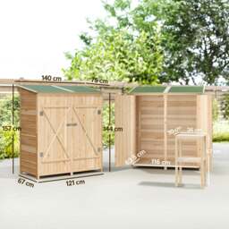 Rackhams Garden Storage Shed Tool Organizer w/ Table, 140x75x157cm, Natural - thumbnail 6