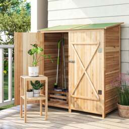 Rackhams Garden Storage Shed Tool Organizer w/ Table, 140x75x157cm, Natural - thumbnail 2