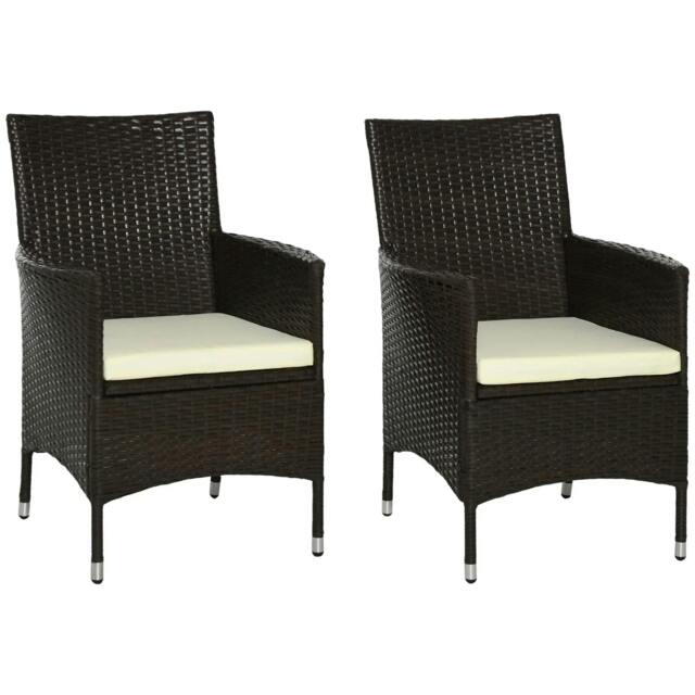 Rackhams 2 Pieces Outdoor PE Rattan Dining Chairs Set with Cushion, Garden Armchair with Armrests, High Backrest, Metal Frame Patio Wicker Furniture, Coffee - image 1