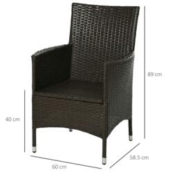 Rackhams 2 Pieces Outdoor PE Rattan Dining Chairs Set with Cushion, Garden Armchair with Armrests, High Backrest, Metal Frame Patio Wicker Furniture, Coffee - thumbnail 3