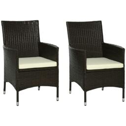 Rackhams 2 Pieces Outdoor PE Rattan Dining Chairs Set with Cushion, Garden Armchair with Armrests, High Backrest, Metal Frame Patio Wicker Furniture, Coffee - thumbnail 1